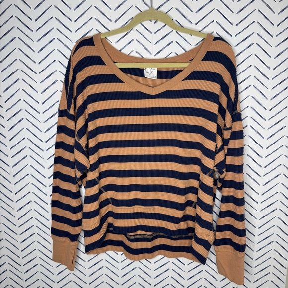 aerie Tops - Aerie Offline Oversized Waffle Shirt Striped blue tan Medium